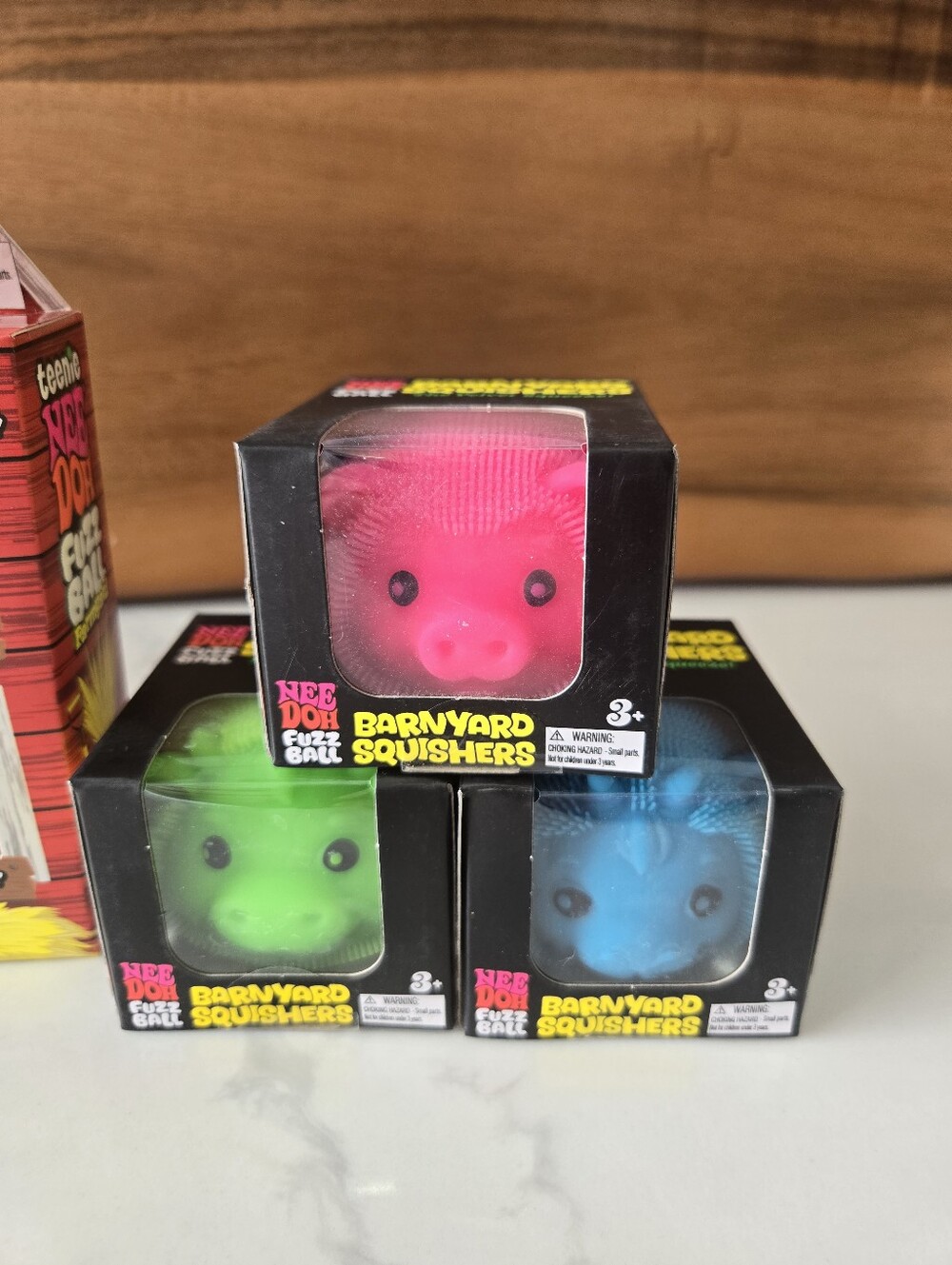 RARE NeeDoh Barnyard Fuzz Ball Squishers Lot - Blue Goat Green Cow Pink Pig - Picture 2 of 8